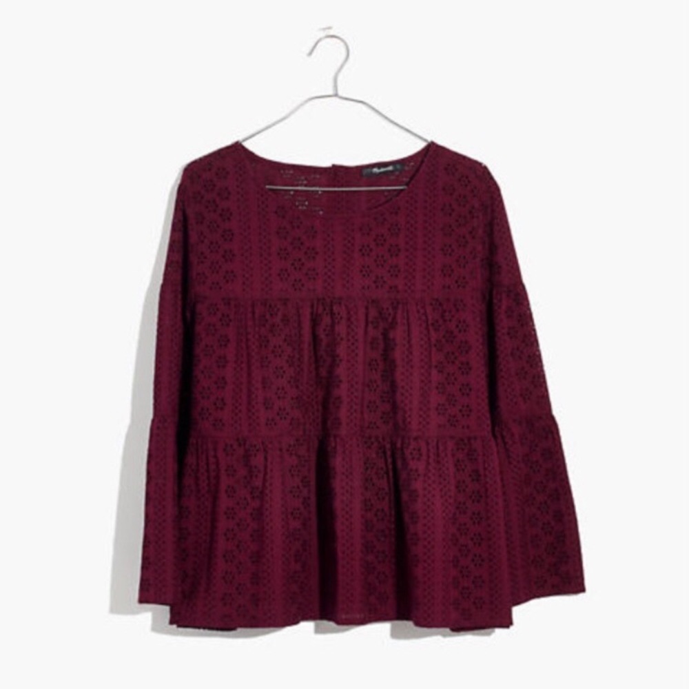 NWOT Madewell Eyelet Tiered Button Back Top